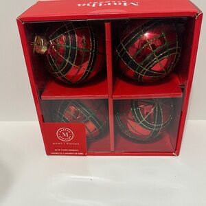 Martha Stewart Christmas Ornament Plaid Tartan Red Black Gold Green Glitter